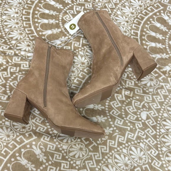 A New Day Tan Heeled Boots with Rounded Toe - Picture 1 of 10